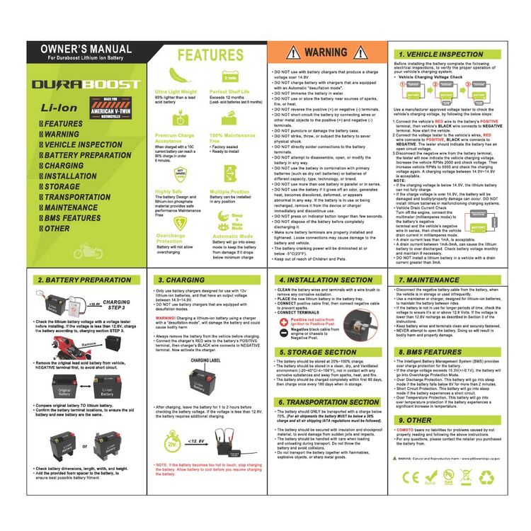 Duraboost V-Twin DBLVT20L Lithium Ion Battery For Harley - Image 3