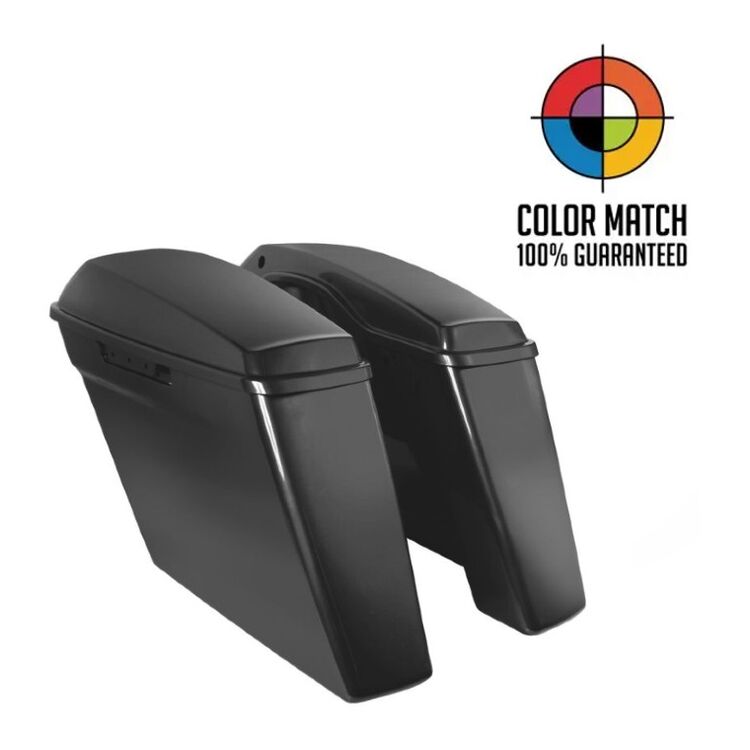 HogWorkz OE Color Matched 4" Stretched Dual Blocked Saddlebags For Harley Touring 2014-2025