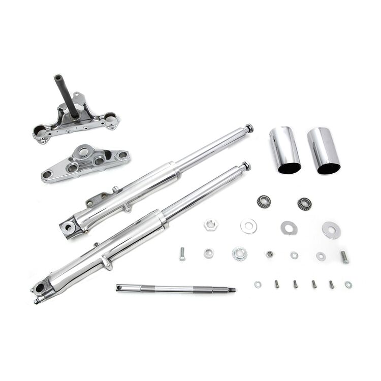 V-Twin Mfg. Single Disc 41mm Fork Assembly With Polished Sliders For Harley FL 1972-1984